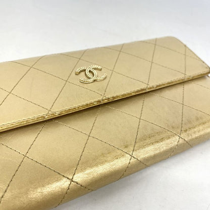 Chanel Long Wallet Matelasse Leather Beige Gold Hardware Women's