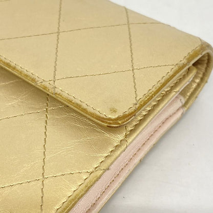 Chanel Long Wallet Matelasse Leather Beige Gold Hardware Women's