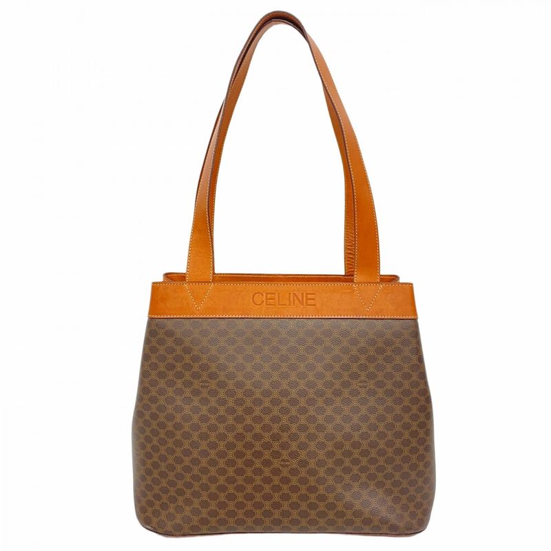Celine Tote Bag Macadam PVC Brown Gold Hardware Women's