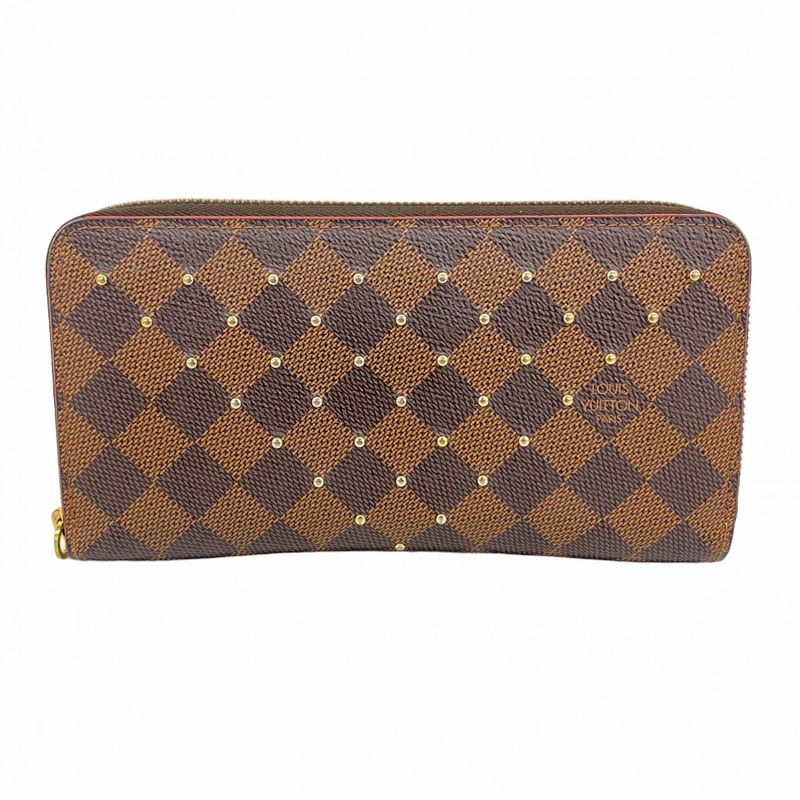 Louis Vuitton Long Wallet Damier Studded Zippy Wallet N60122 Ebene Threes Ladies