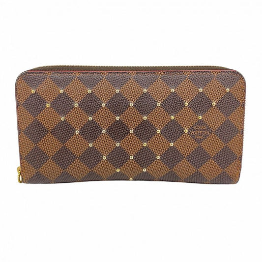 Louis Vuitton Long Wallet Damier Studded Zippy Wallet N60122 Ebene Threes Ladies