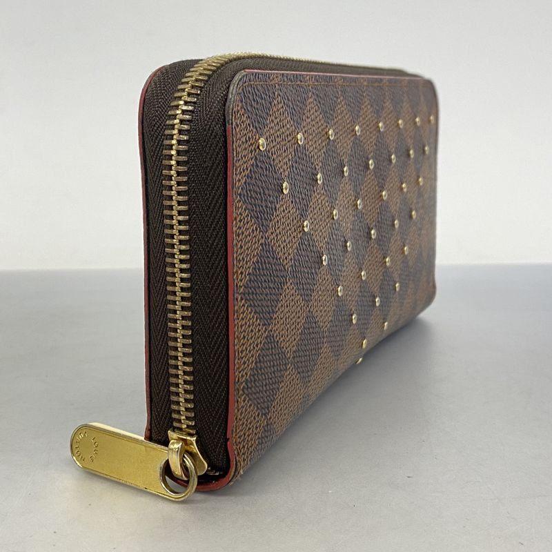 Louis Vuitton Long Wallet Damier Studded Zippy Wallet N60122 Ebene Threes Ladies