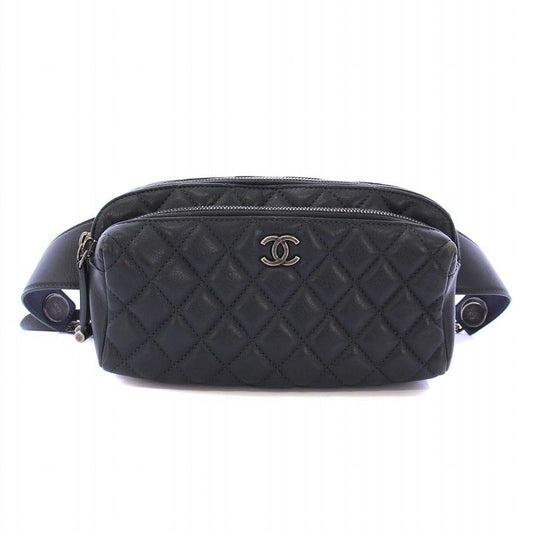 Chanel Matelasse Waist Bag Body Bag Coco Mark Calf Leather Gray A57887 26th KH