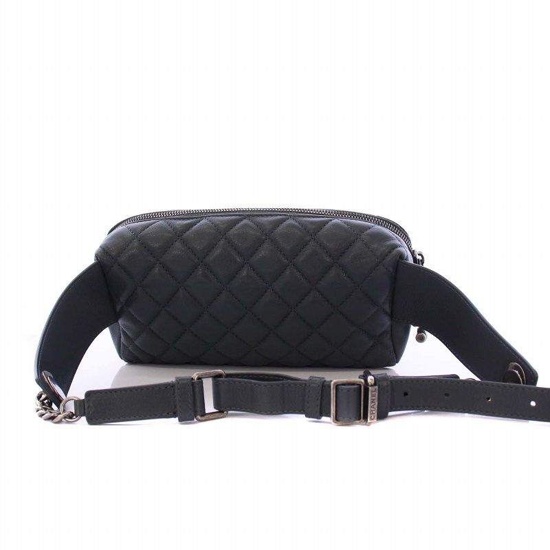 Chanel Matelasse Waist Bag Body Bag Coco Mark Calf Leather Gray A57887 26th KH