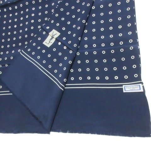 Yves Saint Laurent Yves Saint Laurent Foulards Silk Shawl Dot Polka Dot Navy