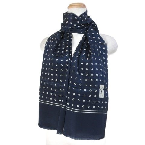 Yves Saint Laurent Yves Saint Laurent Foulards Silk Shawl Dot Polka Dot Navy