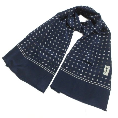 Yves Saint Laurent Yves Saint Laurent Foulards Silk Shawl Dot Polka Dot Navy