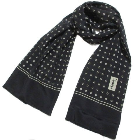 Yves Saint Laurent Yves Saint Laurent Foulards Silk Shawl Dot Polka Dot Black
