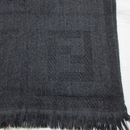 Fendi Wool Muffler Fringe Logo Charcoal Gray X
