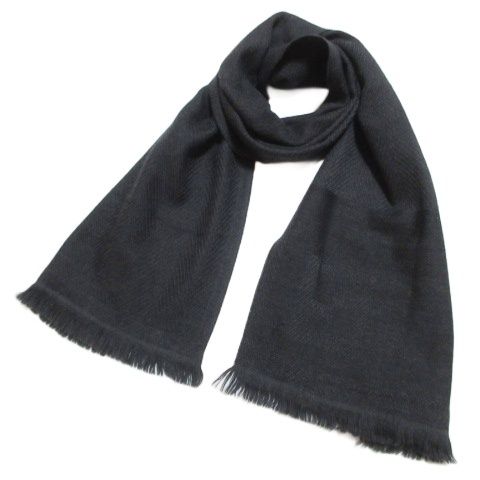 Fendi Wool Muffler Fringe Logo Charcoal Gray X