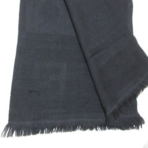 Fendi Wool Muffler Fringe Logo Charcoal Gray X