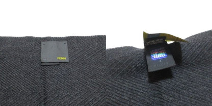 Fendi Wool Muffler Fringe Logo Charcoal Gray X