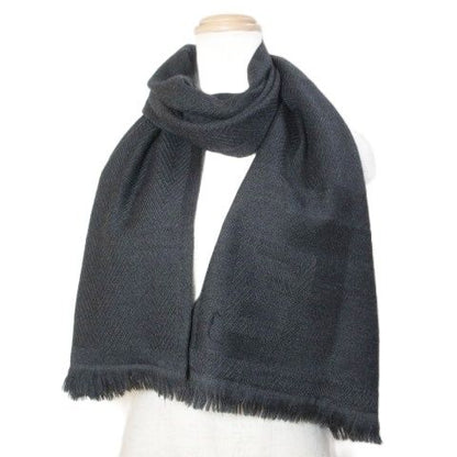 Fendi Wool Muffler Fringe Logo Charcoal Gray X