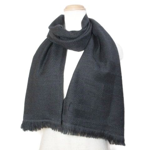 Fendi Wool Muffler Fringe Logo Charcoal Gray X