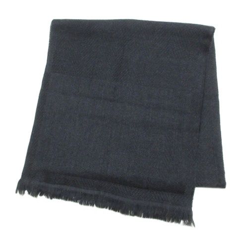 Fendi Wool Muffler Fringe Logo Charcoal Gray X