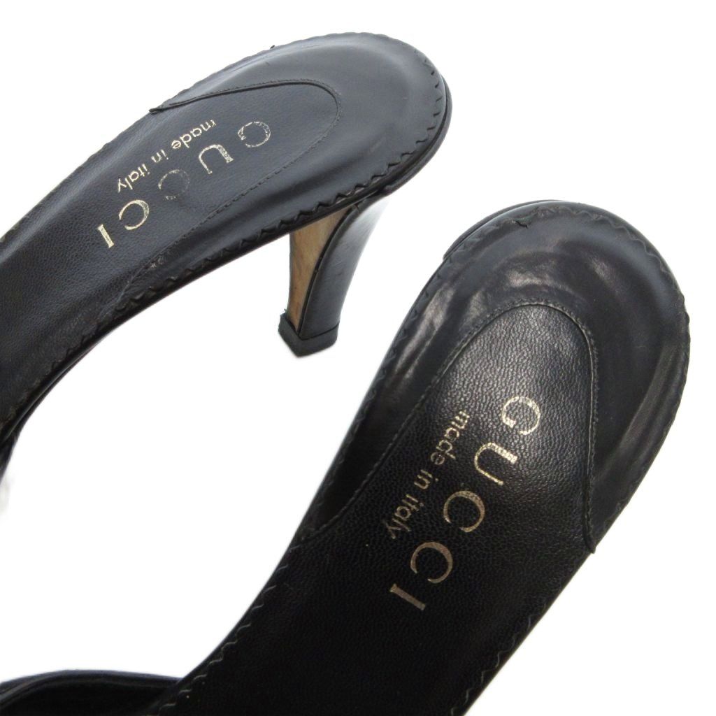 Gucci Mule Sandals Genuine Leather 36.5 Black /uo • Gy62