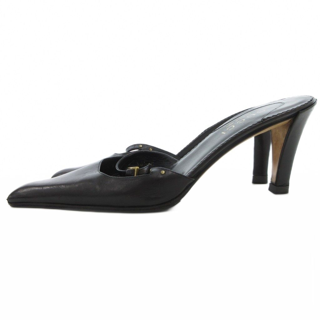 Gucci Mule Sandals Genuine Leather 36.5 Black /uo • Gy62