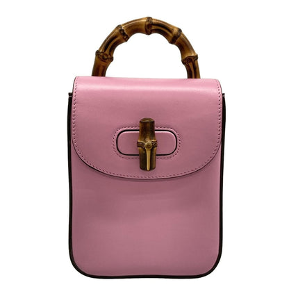 Gucci Handbag Bamboo 702106 Pink Mini Bag Leather