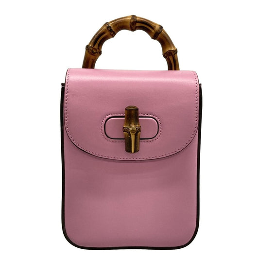 Gucci Handbag Bamboo 702106 Pink Mini Bag Leather