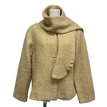 Chanel Jacket Size 46 XL Women's P16174 Beige X Ivory X Gold Long