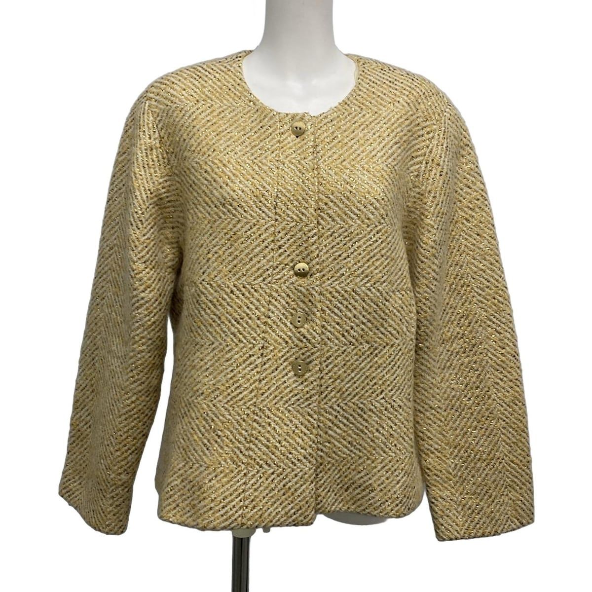Chanel Jacket Size 46 XL Women's P16174 Beige X Ivory X Gold Long
