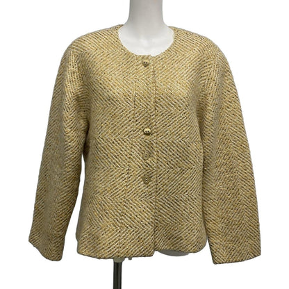 Chanel Jacket Size 46 XL Women's P16174 Beige X Ivory X Gold Long