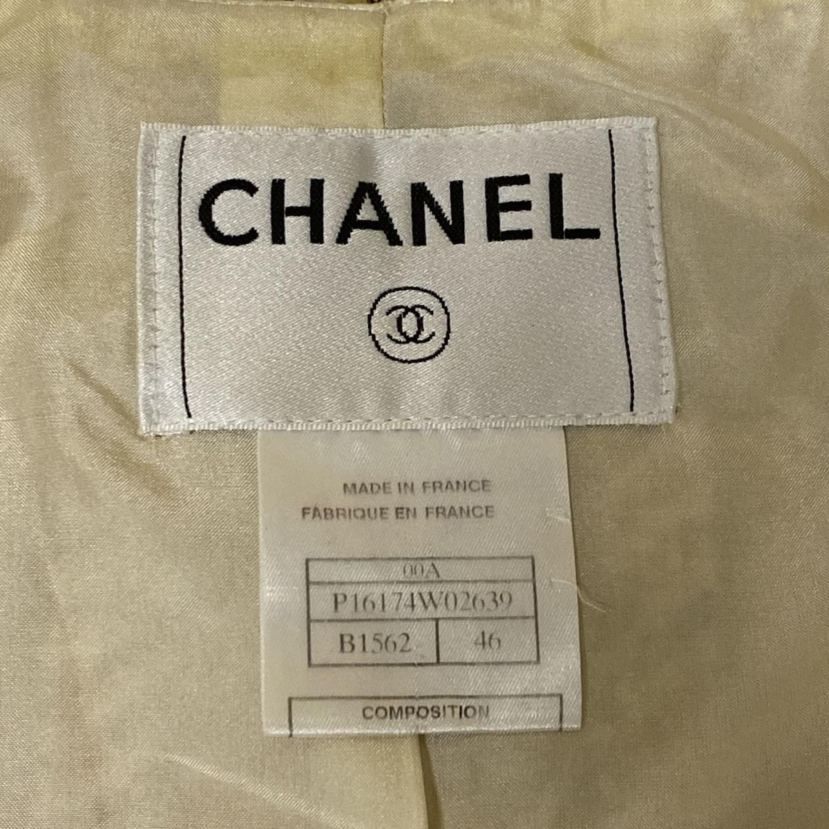 Chanel Jacket Size 46 XL Women's P16174 Beige X Ivory X Gold Long