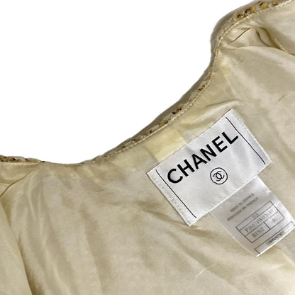 Chanel Jacket Size 46 XL Women's P16174 Beige X Ivory X Gold Long