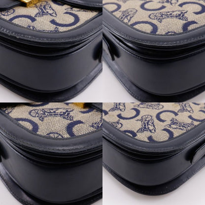 Celine Old Celine C Macadam Harness Hardware Vintage Canvas X Leather Navy Blue