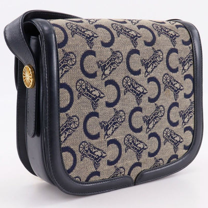 Celine Old Celine C Macadam Harness Hardware Vintage Canvas X Leather Navy Blue