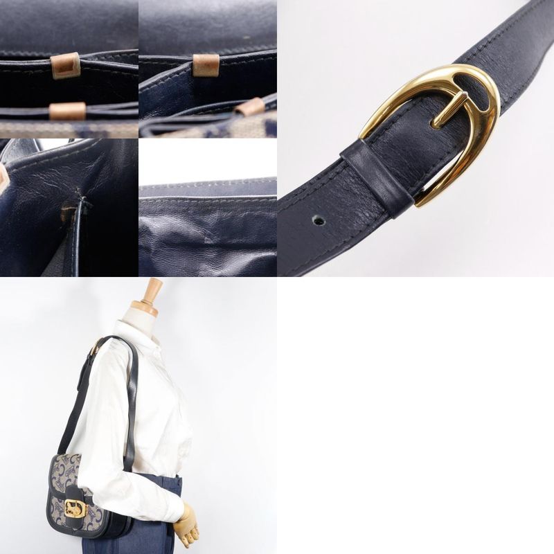 Celine Old Celine C Macadam Harness Hardware Vintage Canvas X Leather Navy Blue