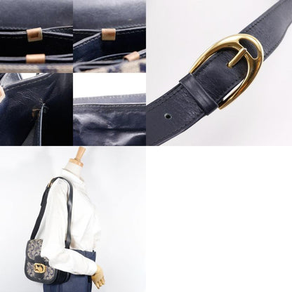 Celine Old Celine C Macadam Harness Hardware Vintage Canvas X Leather Navy Blue