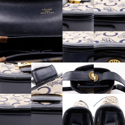 Celine Old Celine C Macadam Harness Hardware Vintage Canvas X Leather Navy Blue