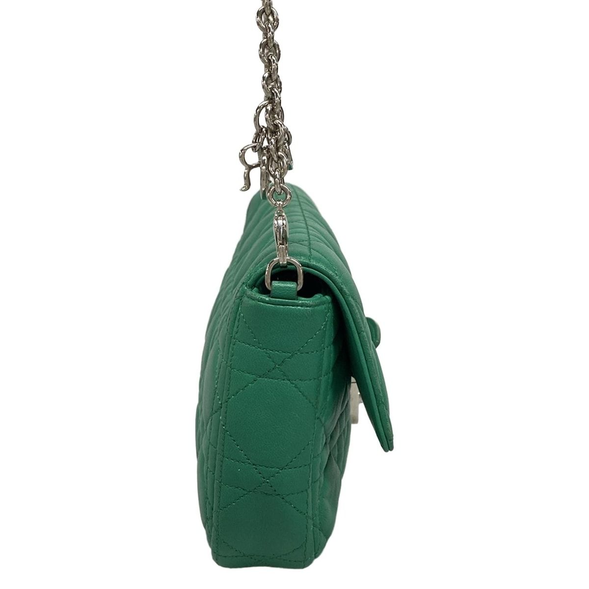 Dior/Christian Dior Shoulder Bag Cannage Stitch Green Chain Shoulder Lambskin