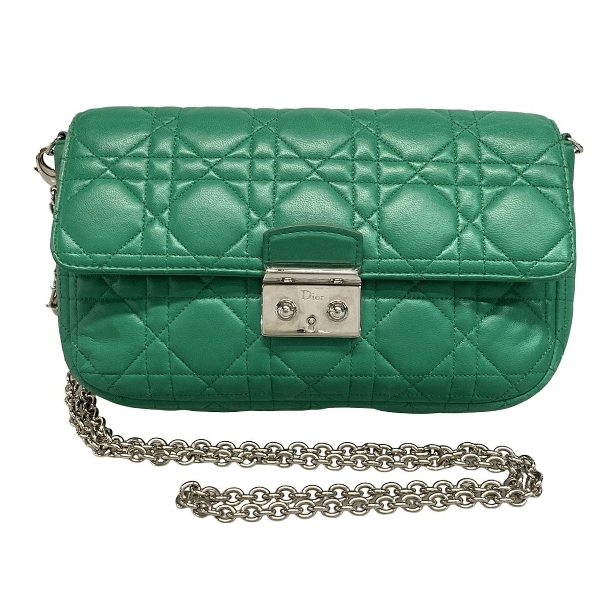 Dior/Christian Dior Shoulder Bag Cannage Stitch Green Chain Shoulder Lambskin