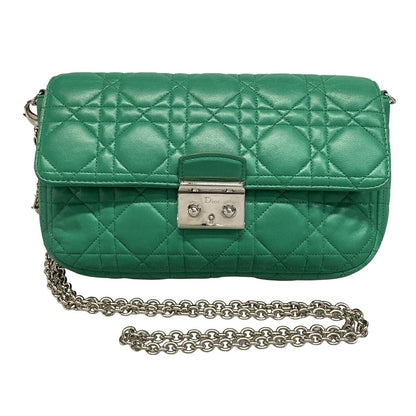 Dior/Christian Dior Shoulder Bag Cannage Stitch Green Chain Shoulder Lambskin