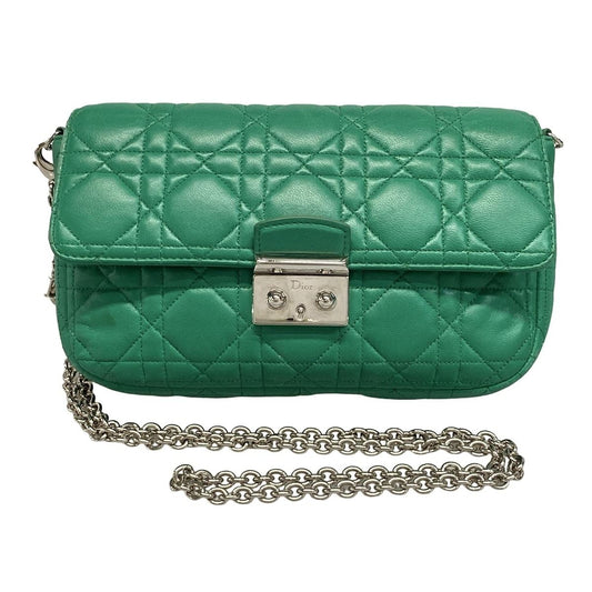 Dior/Christian Dior Shoulder Bag Cannage Stitch Green Chain Shoulder Lambskin