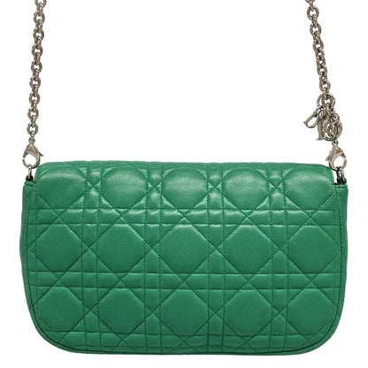 Dior/Christian Dior Shoulder Bag Cannage Stitch Green Chain Shoulder Lambskin