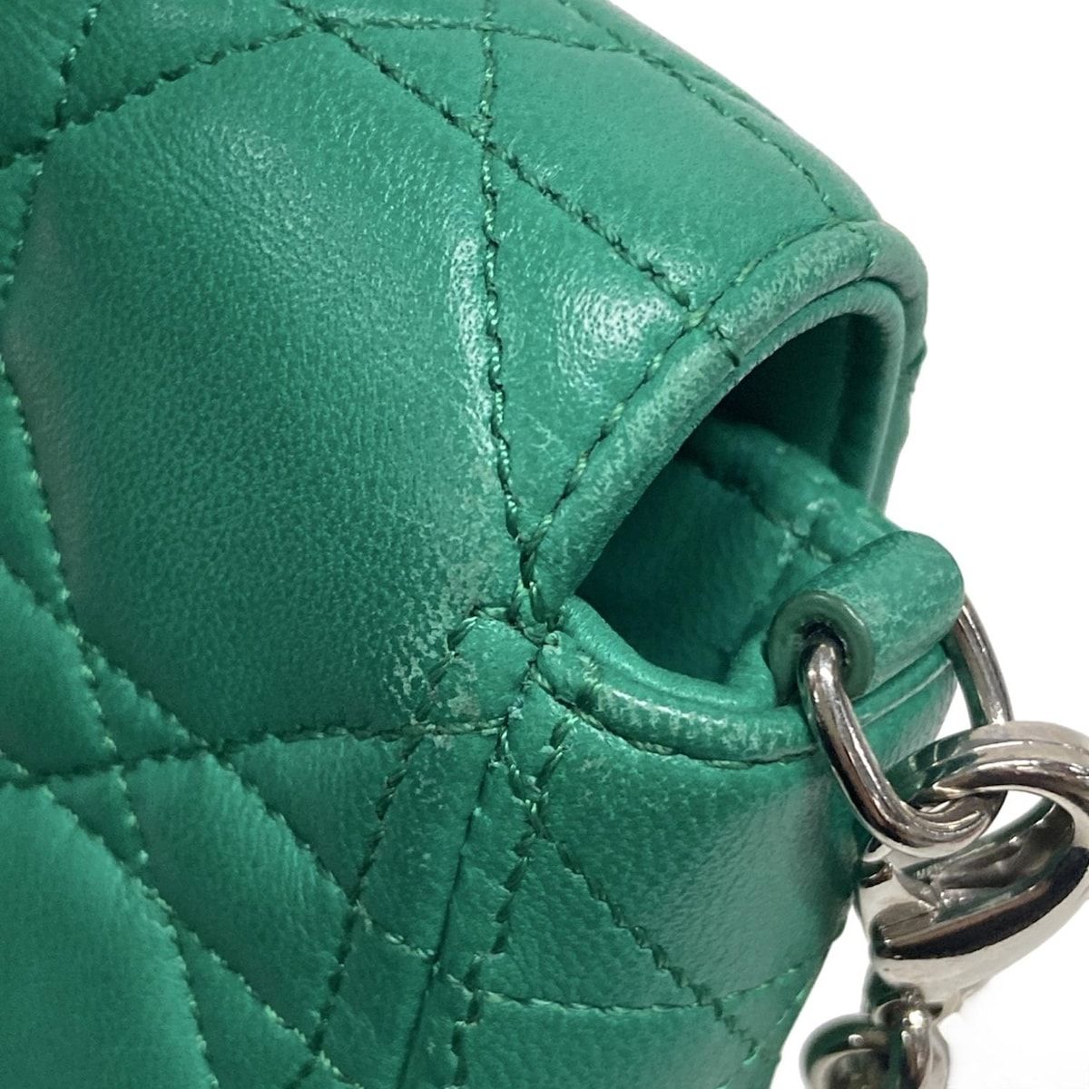 Dior/Christian Dior Shoulder Bag Cannage Stitch Green Chain Shoulder Lambskin