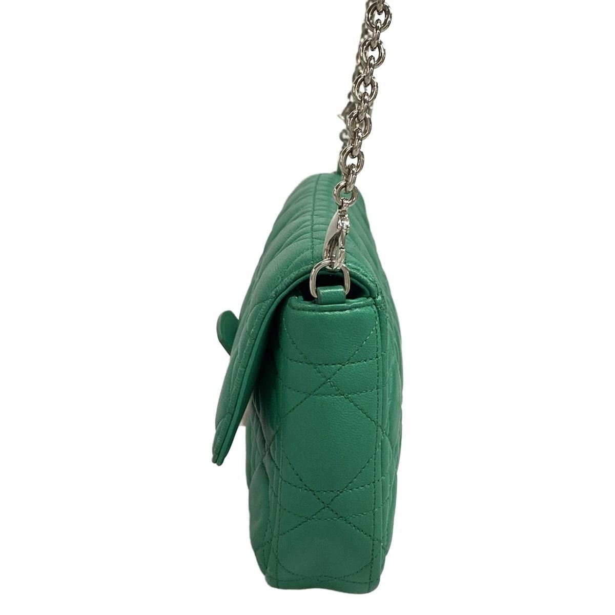 Dior/Christian Dior Shoulder Bag Cannage Stitch Green Chain Shoulder Lambskin