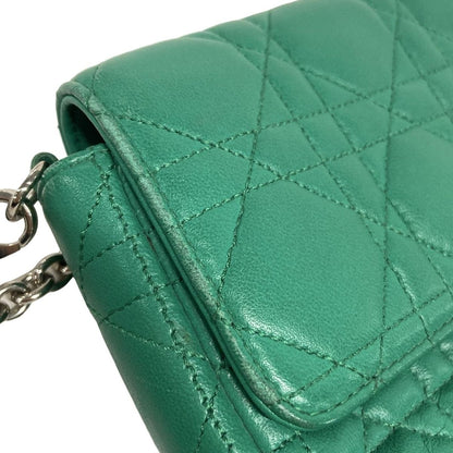 Dior/Christian Dior Shoulder Bag Cannage Stitch Green Chain Shoulder Lambskin