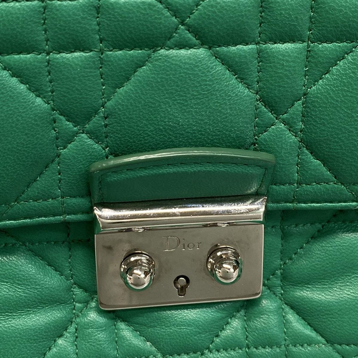 Dior/Christian Dior Shoulder Bag Cannage Stitch Green Chain Shoulder Lambskin