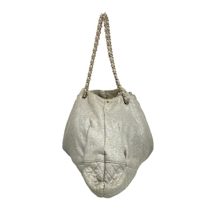 Chanel Tote Bag Melrose Cabas Silver Gray Chain Shoulder/silver Hardware Cotton