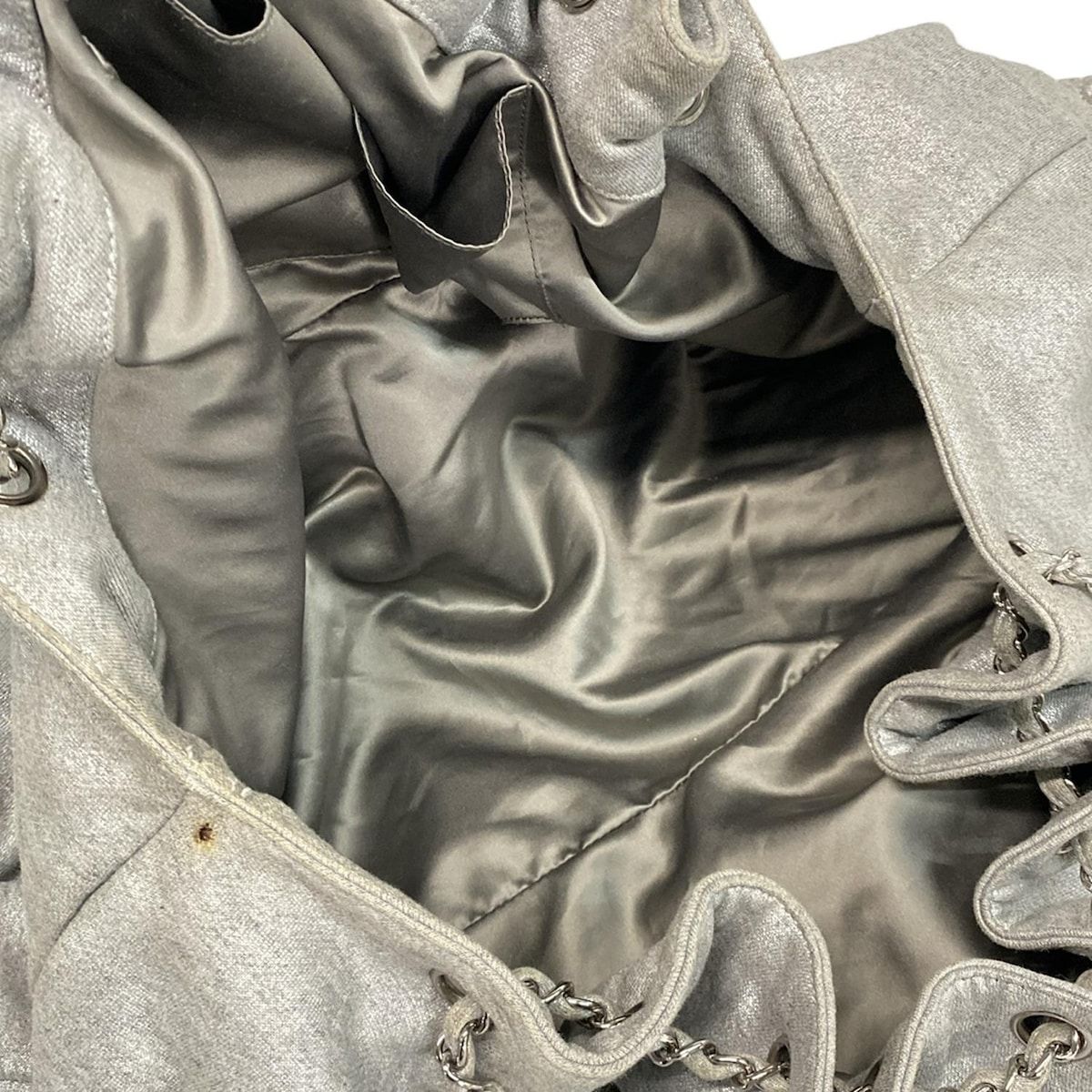 Chanel Tote Bag Melrose Cabas Silver Gray Chain Shoulder/silver Hardware Cotton