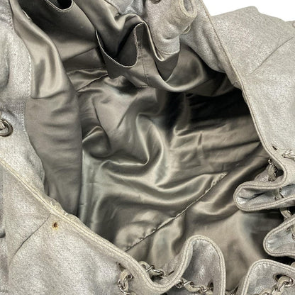 Chanel Tote Bag Melrose Cabas Silver Gray Chain Shoulder/silver Hardware Cotton