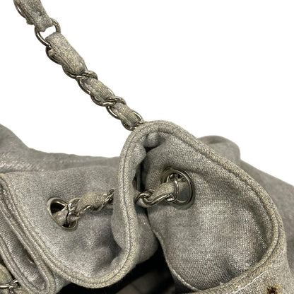 Chanel Tote Bag Melrose Cabas Silver Gray Chain Shoulder/silver Hardware Cotton