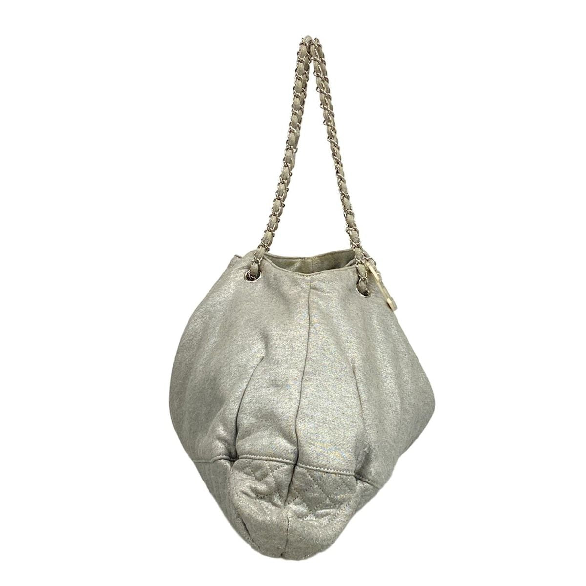 Chanel Tote Bag Melrose Cabas Silver Gray Chain Shoulder/silver Hardware Cotton