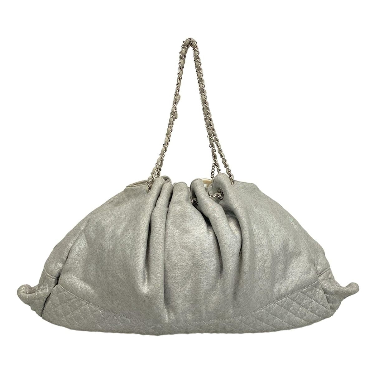 Chanel Tote Bag Melrose Cabas Silver Gray Chain Shoulder/silver Hardware Cotton