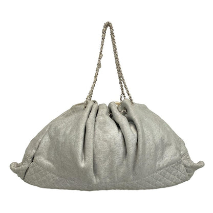 Chanel Tote Bag Melrose Cabas Silver Gray Chain Shoulder/silver Hardware Cotton