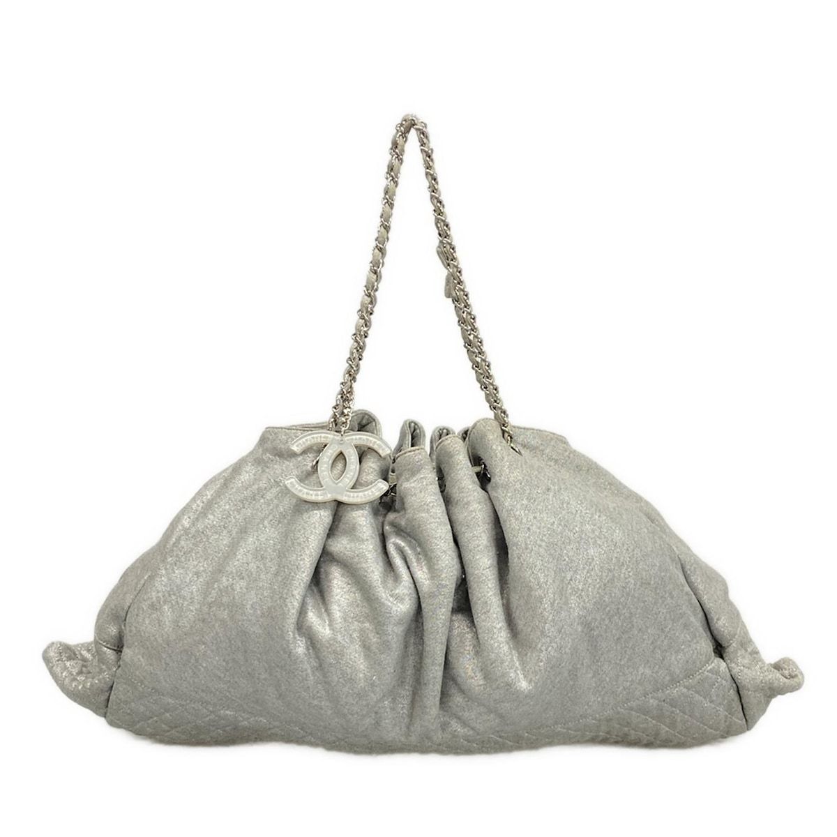 Chanel Tote Bag Melrose Cabas Silver Gray Chain Shoulder/silver Hardware Cotton